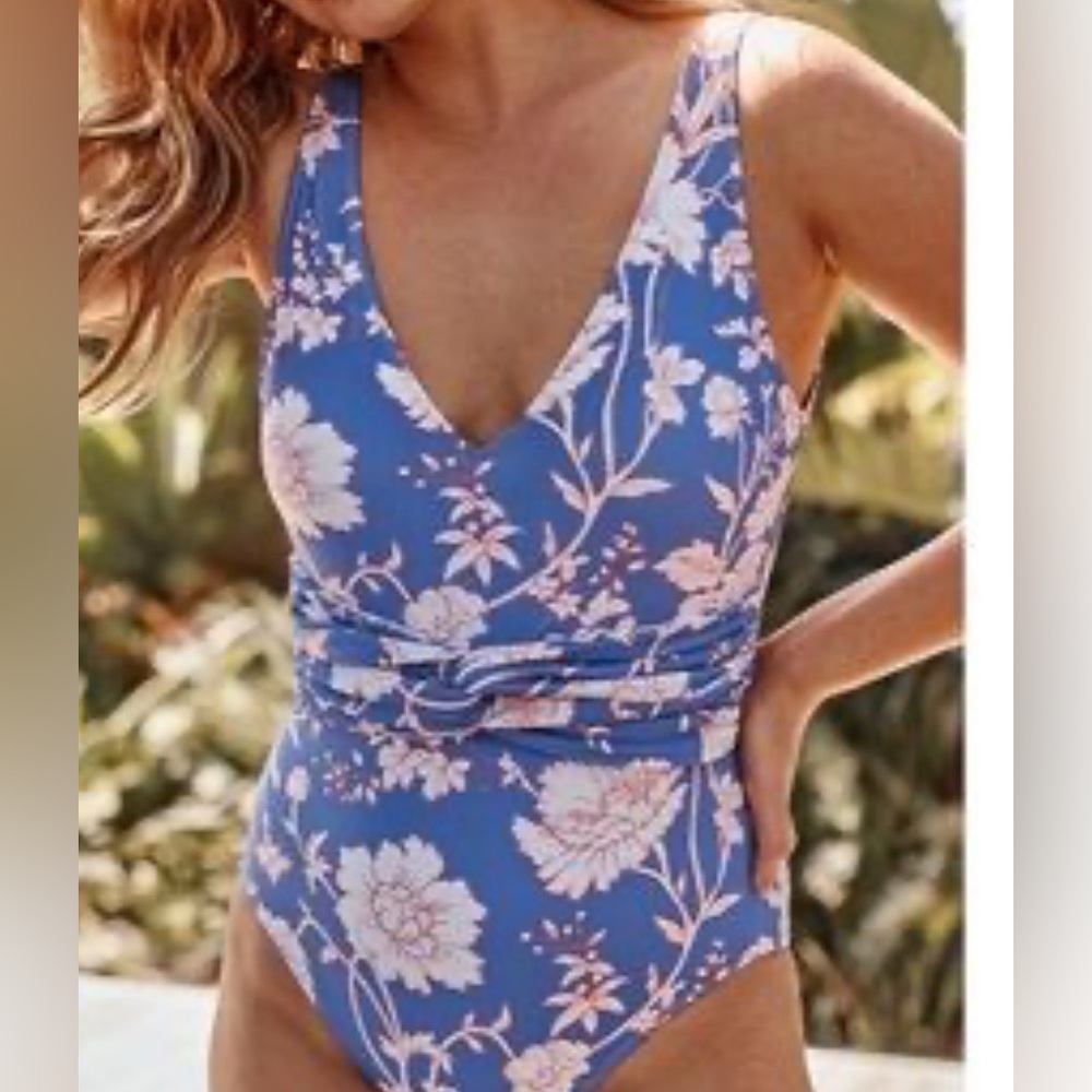 Summersalt Blue and Purple One Piece Swimsuit V-Neck Floral